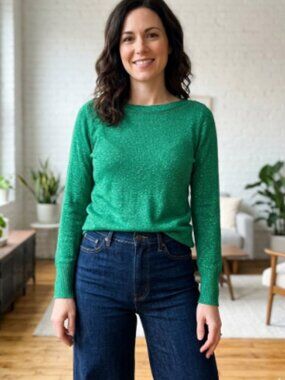 Apt. 9 Green Topaz Lurex Shimmer Crewneck Sweater XS Fits Medium